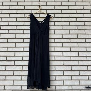 Soft Surroundings Black Crinkle Chiffon Midi Dress Sleeveless V-Neck 8P
